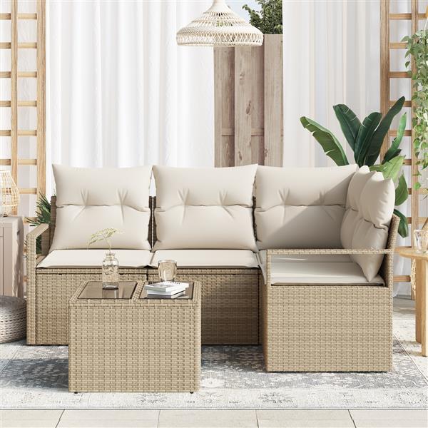 Grote foto vidaxl 5 delige tuinbankenset met kussens poly rattan bruin tuin en terras tuinmeubelen