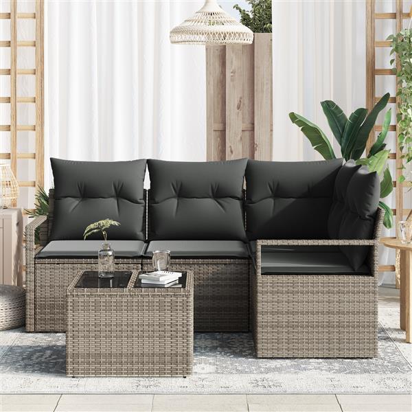 Grote foto vidaxl 4 delige tuinbankenset met kussens poly rattan zwart tuin en terras tuinmeubelen