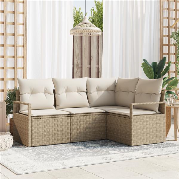 Grote foto vidaxl 4 delige tuinbankenset met kussens poly rattan beige tuin en terras tuinmeubelen