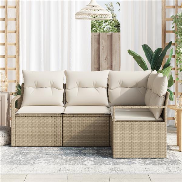 Grote foto vidaxl 4 delige tuinbankenset met kussens poly rattan beige tuin en terras tuinmeubelen