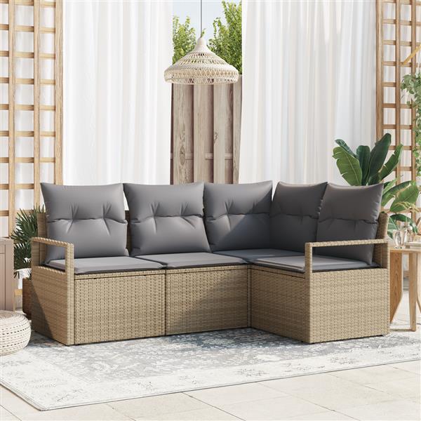 Grote foto vidaxl 4 delige tuinbankenset met kussens poly rattan beige tuin en terras tuinmeubelen