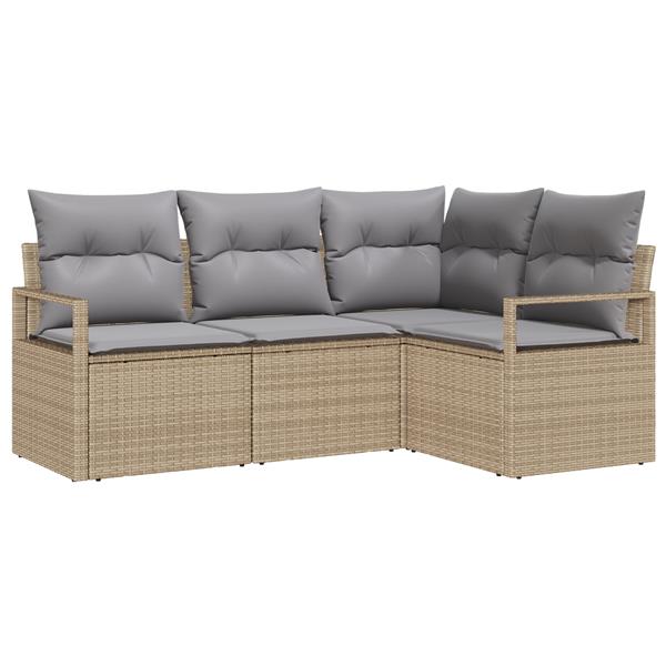 Grote foto vidaxl 4 delige tuinbankenset met kussens poly rattan beige tuin en terras tuinmeubelen