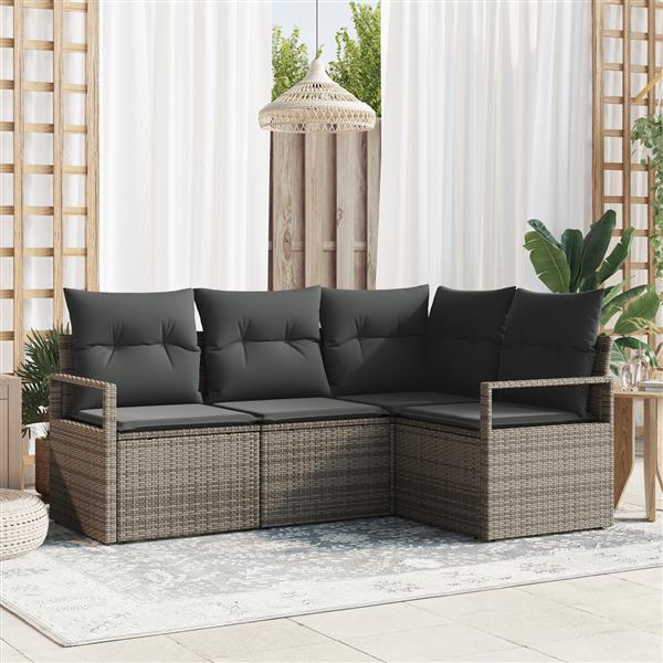 Grote foto vidaxl 4 delige tuinbankenset met kussens poly rattan grijs tuin en terras tuinmeubelen