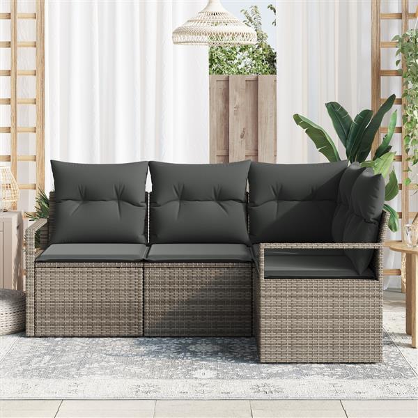 Grote foto vidaxl 4 delige tuinbankenset met kussens poly rattan grijs tuin en terras tuinmeubelen