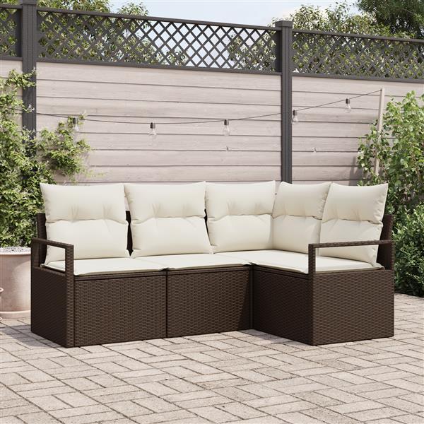 Grote foto vidaxl 4 delige tuinbankenset met kussens poly rattan bruin tuin en terras tuinmeubelen