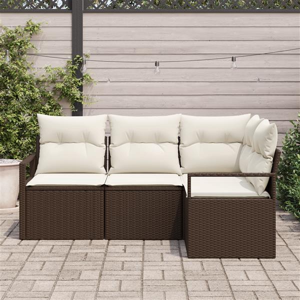 Grote foto vidaxl 4 delige tuinbankenset met kussens poly rattan bruin tuin en terras tuinmeubelen