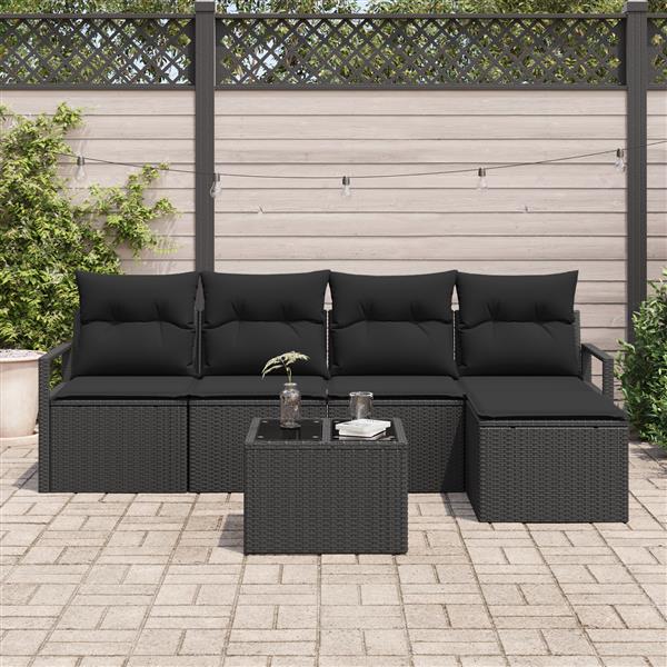 Grote foto vidaxl 6 delige tuinbankenset met kussens poly rattan beige tuin en terras tuinmeubelen