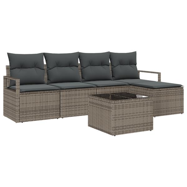 Grote foto vidaxl 5 delige tuinbankenset met kussens poly rattan zwart tuin en terras tuinmeubelen