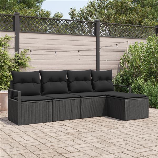 Grote foto vidaxl 5 delige tuinbankenset met kussens poly rattan zwart tuin en terras tuinmeubelen