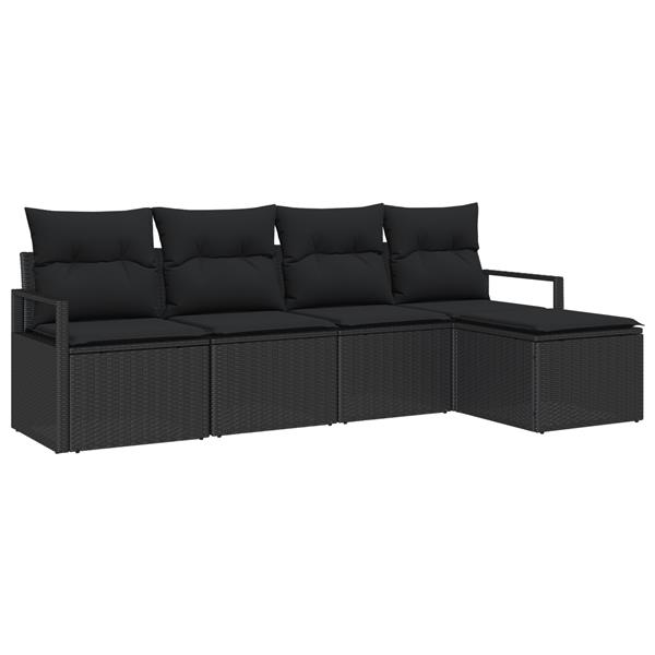 Grote foto vidaxl 5 delige tuinbankenset met kussens poly rattan zwart tuin en terras tuinmeubelen