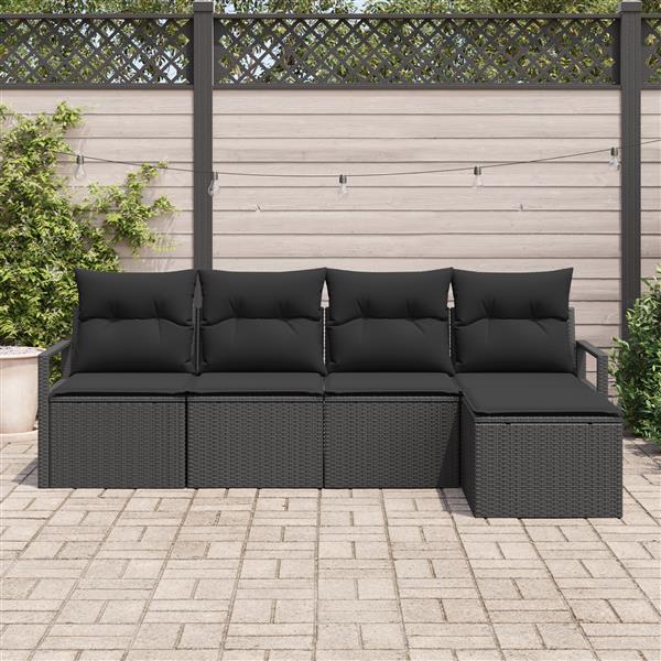 Grote foto vidaxl 5 delige tuinbankenset met kussens poly rattan zwart tuin en terras tuinmeubelen