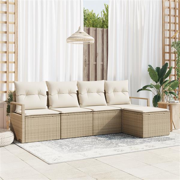 Grote foto vidaxl 5 delige tuinbankenset met kussens poly rattan beige tuin en terras tuinmeubelen