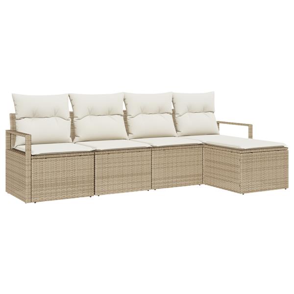 Grote foto vidaxl 5 delige tuinbankenset met kussens poly rattan beige tuin en terras tuinmeubelen