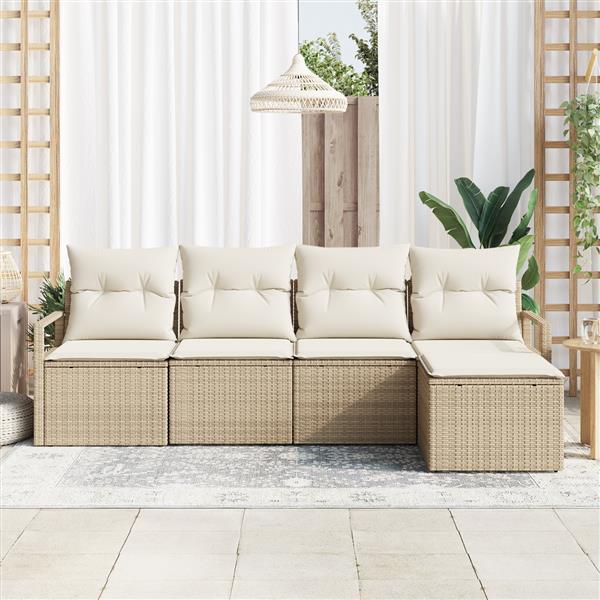 Grote foto vidaxl 5 delige tuinbankenset met kussens poly rattan beige tuin en terras tuinmeubelen