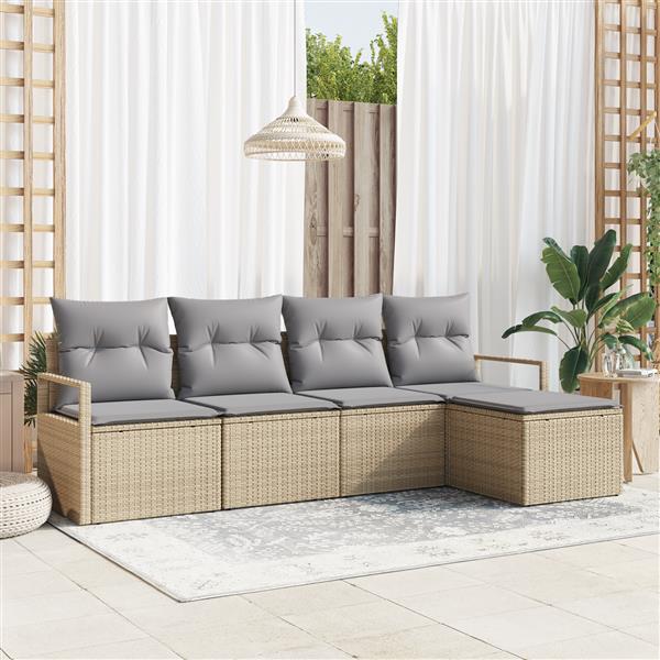 Grote foto vidaxl 5 delige tuinbankenset met kussens poly rattan beige tuin en terras tuinmeubelen