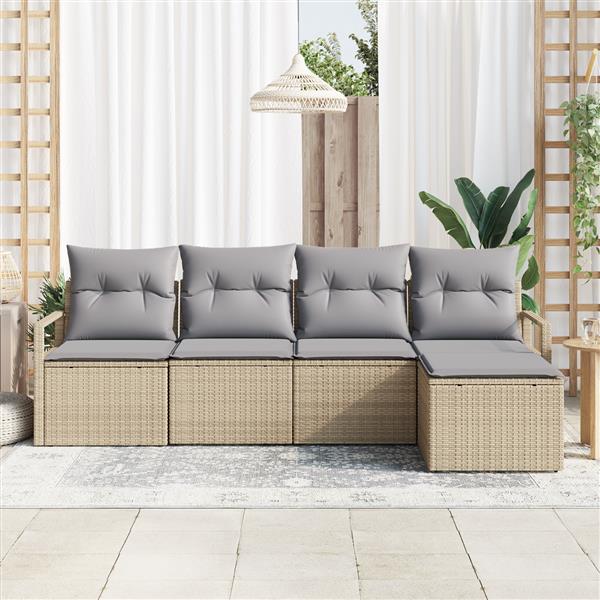 Grote foto vidaxl 5 delige tuinbankenset met kussens poly rattan beige tuin en terras tuinmeubelen