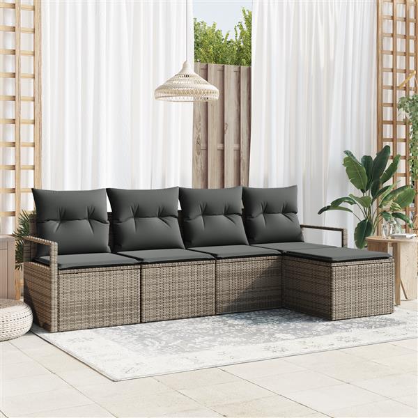 Grote foto vidaxl 5 delige tuinbankenset met kussens poly rattan grijs tuin en terras tuinmeubelen