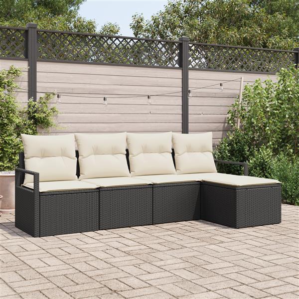 Grote foto vidaxl 5 delige tuinbankenset met kussens poly rattan zwart tuin en terras tuinmeubelen