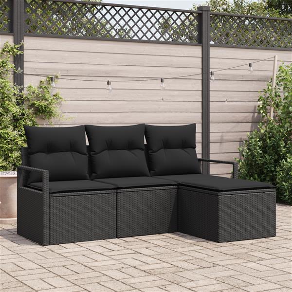 Grote foto vidaxl 4 delige tuinset met kussens zwart poly rattan tuin en terras tuinmeubelen