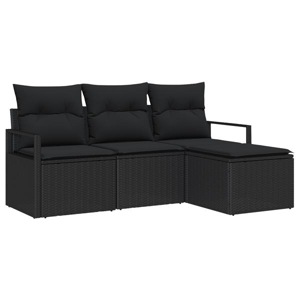 Grote foto vidaxl 4 delige tuinset met kussens zwart poly rattan tuin en terras tuinmeubelen