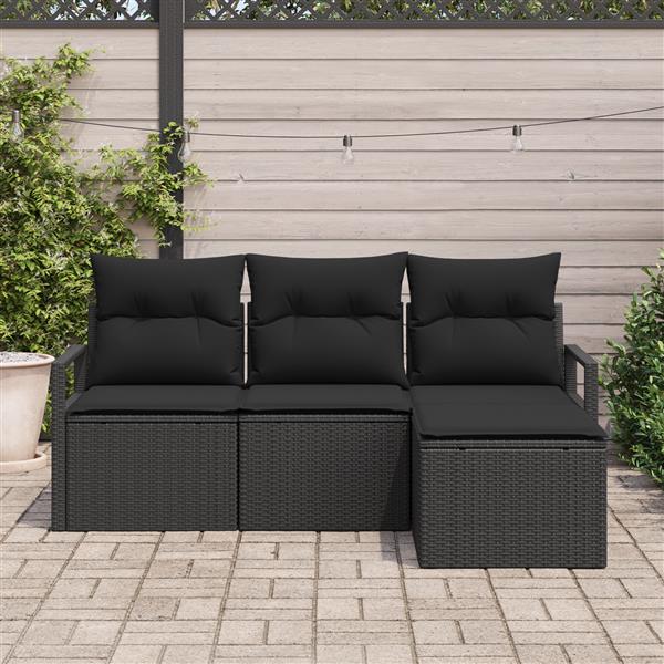 Grote foto vidaxl 4 delige tuinset met kussens zwart poly rattan tuin en terras tuinmeubelen