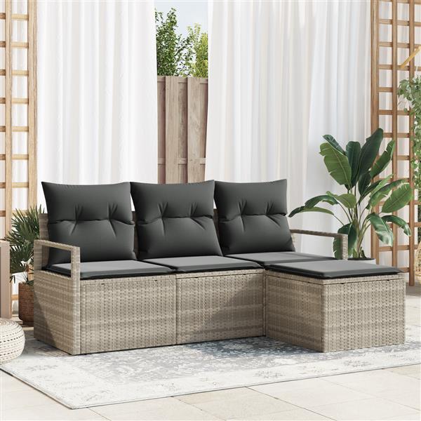 Grote foto vidaxl 4 delige tuinsofa set met kussens lichtgrijs poly rattan tuin en terras tuinmeubelen