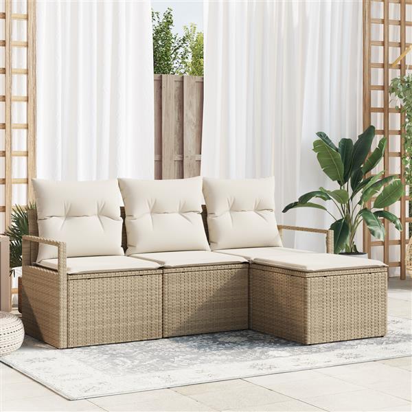 Grote foto vidaxl 4 delige tuinset met kussens in beige van poly rattan tuin en terras tuinmeubelen