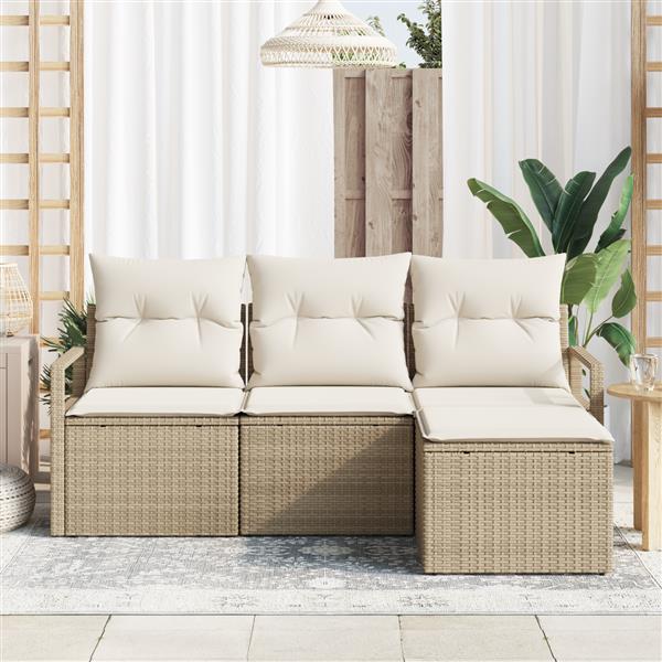 Grote foto vidaxl 4 delige tuinset met kussens in beige van poly rattan tuin en terras tuinmeubelen