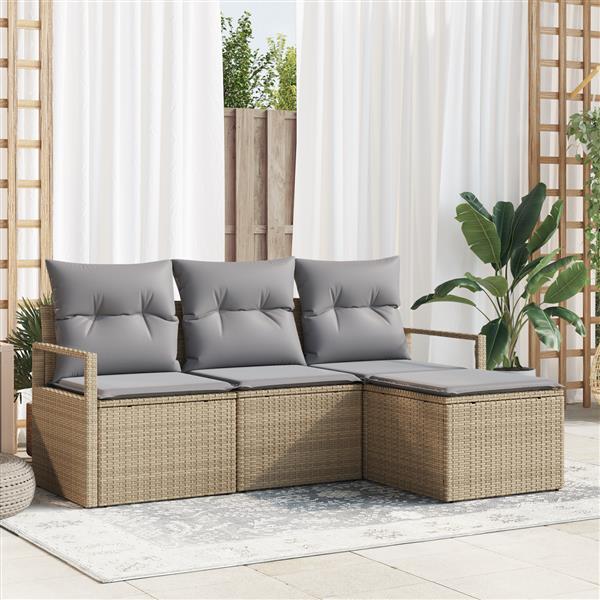 Grote foto vidaxl 4 delige tuinset met kussens in beige poly rattan tuin en terras tuinmeubelen