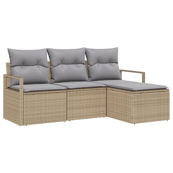 Grote foto vidaxl 4 delige tuinset met kussens in beige poly rattan tuin en terras tuinmeubelen