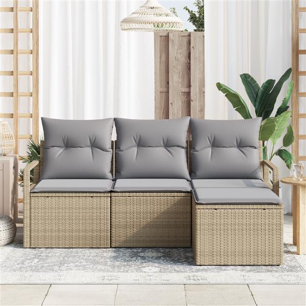 Grote foto vidaxl 4 delige tuinset met kussens in beige poly rattan tuin en terras tuinmeubelen