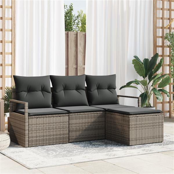 Grote foto vidaxl 4 delige tuinset met kussens grijs poly rattan tuin en terras tuinmeubelen