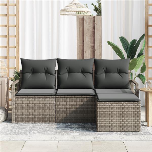 Grote foto vidaxl 4 delige tuinset met kussens grijs poly rattan tuin en terras tuinmeubelen