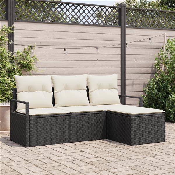 Grote foto vidaxl 4 delige tuinset met kussens zwart poly rattan tuin en terras tuinmeubelen
