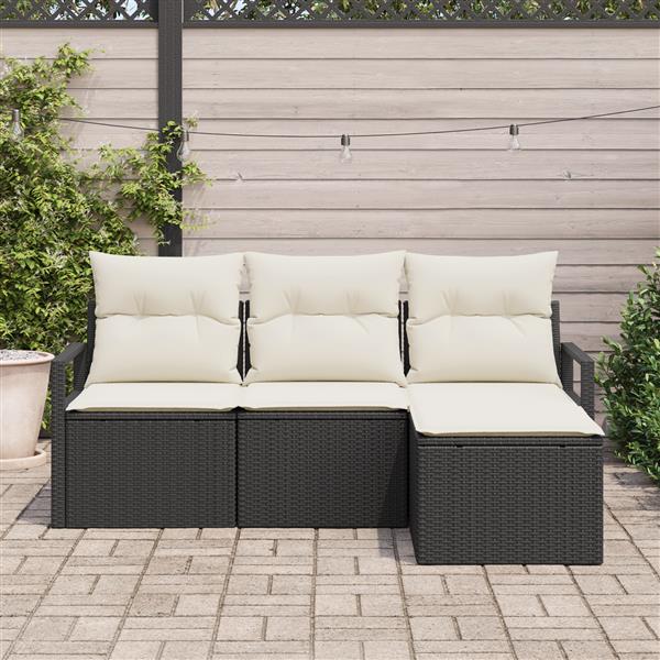 Grote foto vidaxl 4 delige tuinset met kussens zwart poly rattan tuin en terras tuinmeubelen
