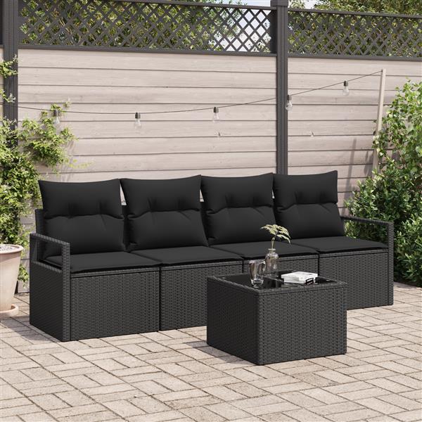 Grote foto vidaxl 5 delige tuinbankset met kussens in zwart poly rattan tuin en terras tuinmeubelen