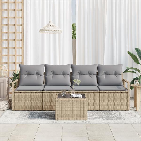 Grote foto vidaxl 5 delige tuinset met kussens in beige poly rattan tuin en terras tuinmeubelen