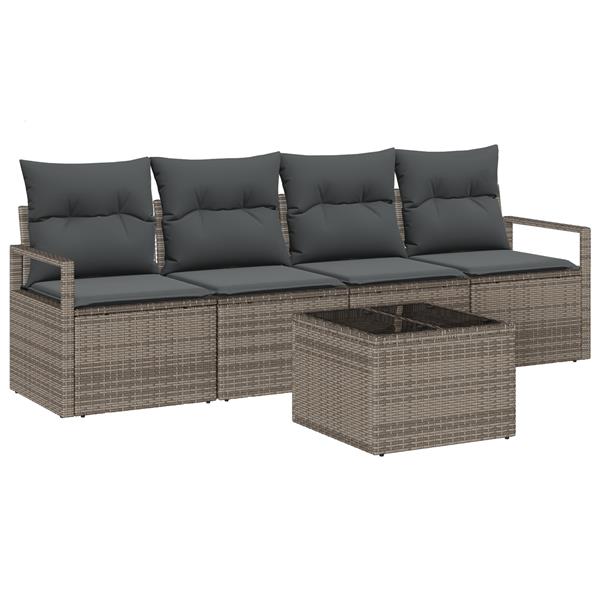 Grote foto vidaxl 5 delige tuinset met kussens in grijs poly rattan tuin en terras tuinmeubelen