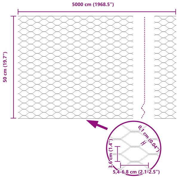 Grote foto vidaxl hexagon schutting grijs 0 5x50 m staal tuin en terras hekken en schuttingen