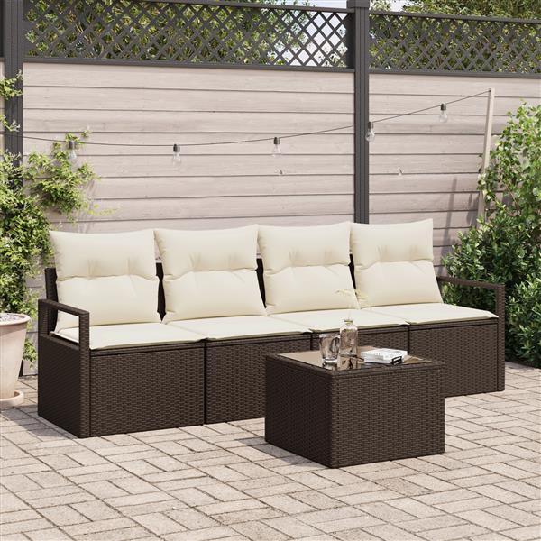 Grote foto vidaxl 5 delige tuinset met kussens bruin poly rattan tuin en terras tuinmeubelen