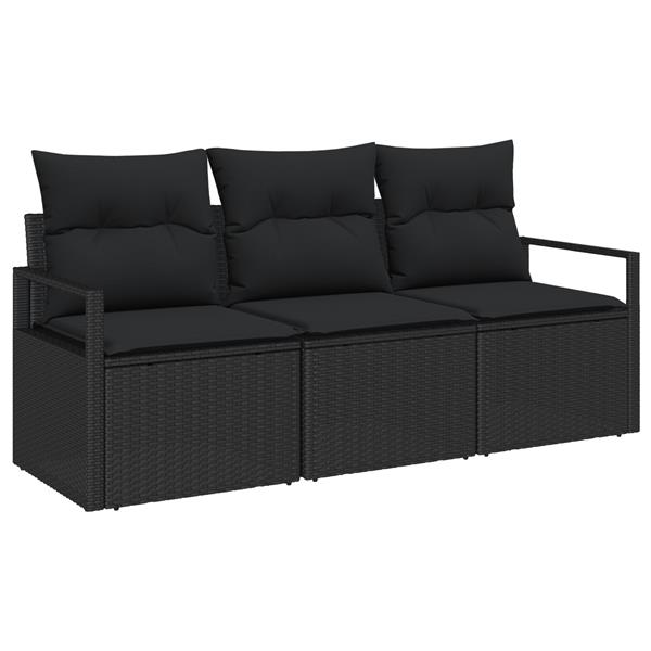 Grote foto vidaxl 3 delige tuinbankenset met kussens poly rattan zwart tuin en terras tuinmeubelen