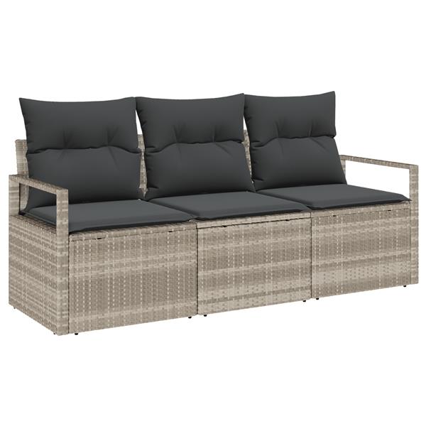 Grote foto vidaxl 3 delige tuinbankenset met kussens poly rattan lichtgrijs tuin en terras tuinmeubelen