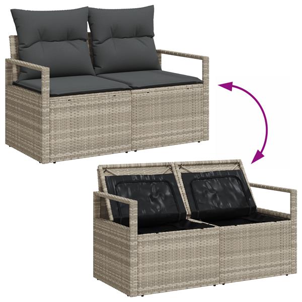 Grote foto vidaxl 3 delige tuinbankenset met kussens poly rattan lichtgrijs tuin en terras tuinmeubelen