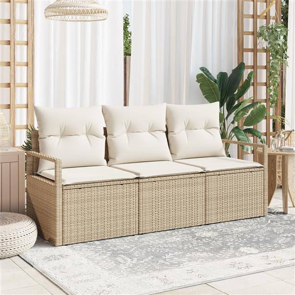 Grote foto vidaxl 3 delige tuinsofa set met kussens in beige poly rattan tuin en terras tuinmeubelen