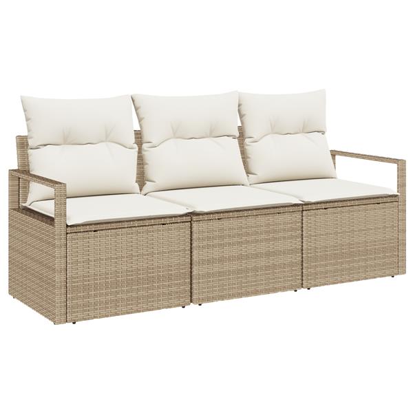 Grote foto vidaxl 3 delige tuinsofa set met kussens in beige poly rattan tuin en terras tuinmeubelen