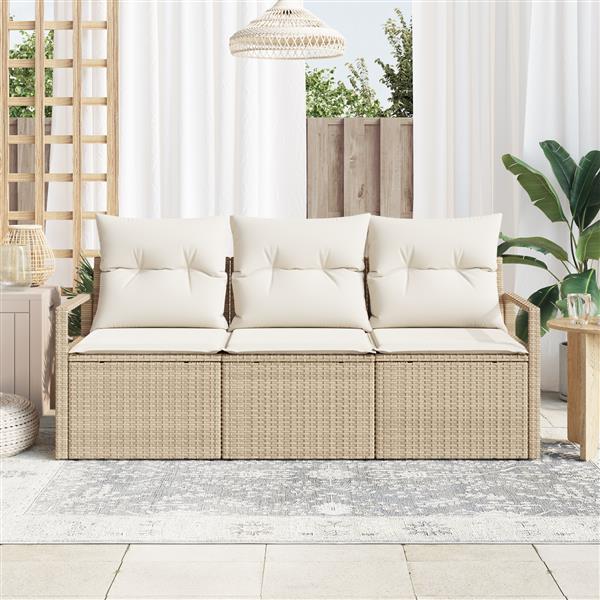 Grote foto vidaxl 3 delige tuinsofa set met kussens in beige poly rattan tuin en terras tuinmeubelen