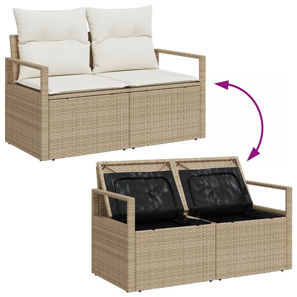 Grote foto vidaxl 3 delige tuinsofa set met kussens in beige poly rattan tuin en terras tuinmeubelen