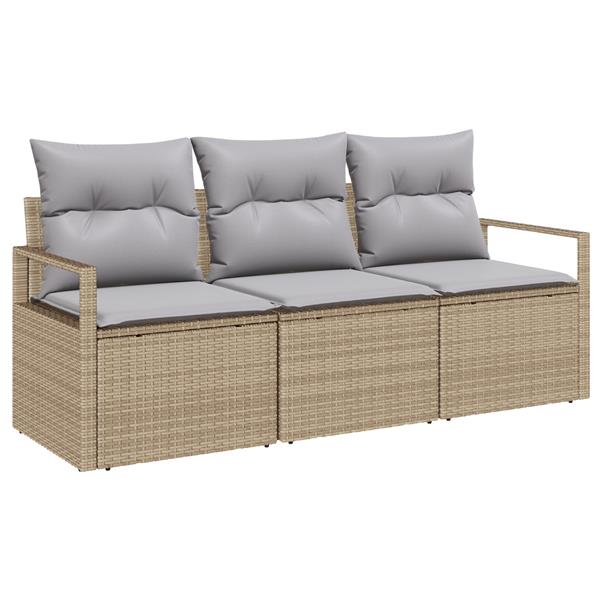 Grote foto vidaxl 3 delige tuinbankenset met kussens poly rattan beige tuin en terras tuinmeubelen