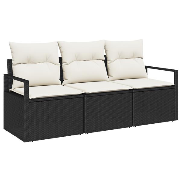 Grote foto vidaxl 3 delige tuinbankenset met kussens poly rattan zwart tuin en terras tuinmeubelen