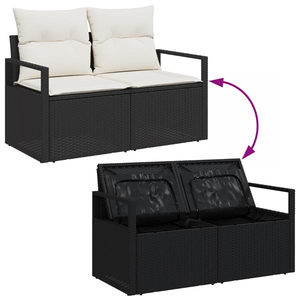 Grote foto vidaxl 3 delige tuinbankenset met kussens poly rattan zwart tuin en terras tuinmeubelen
